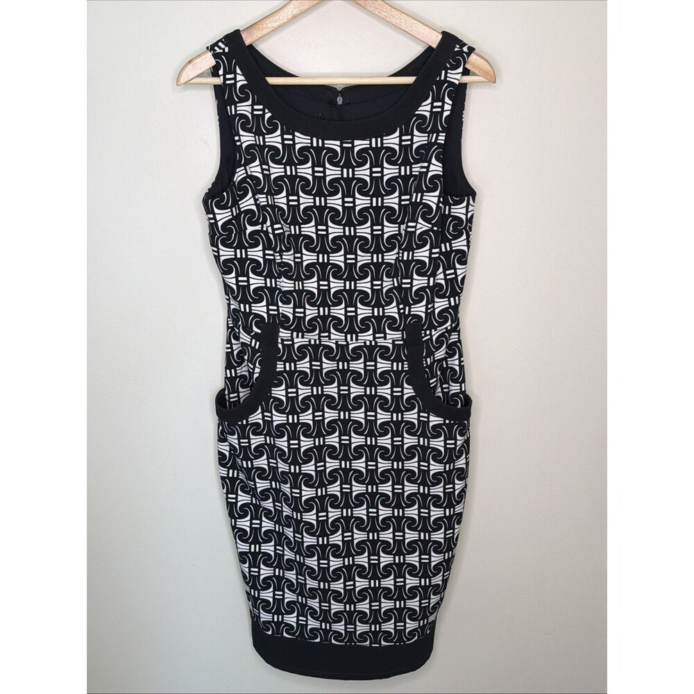 London Times Womens B&W Sheath Sleeveless Dress Size 12